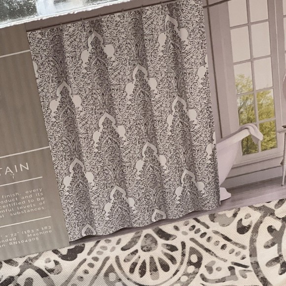 New Indigo Loft Paisley Medallion Flower Shower Curtain White Gray Cotton Blend - Picture 3 of 8